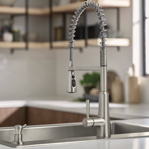 Kitchen Sink Combo, Moen, Reza Series, Single Bowl, Dual-Mount, Stainless Steel, Includes: Faucet, Drain, and Soap Dispenser - 2