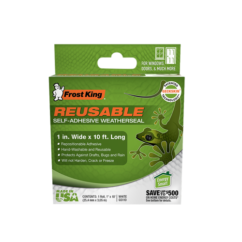Weatherstrip Tape, Frost King, 1/4 in W, 10 ft L, 1 in Thick, PVC Backing, White - 2