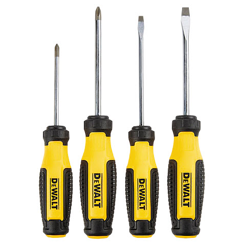 Screwdriver Set, Dewalt, Phillips 1, Phillips 2, 3/16 in Flathead, 1/4 in Flathead - 1