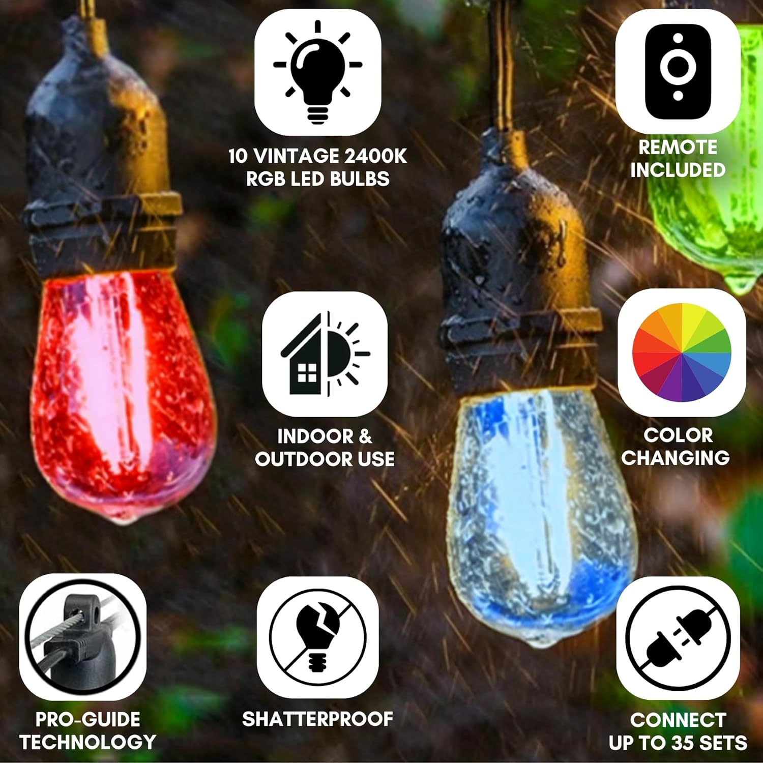 Belle Luci Vintage LED String Light Set, Holiday Bright Lights, Color Changing RGB - 3