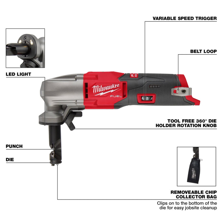 Cordless 16Ga Nibbler, Milwaukee, M12 Fuel, Tool Only - 2