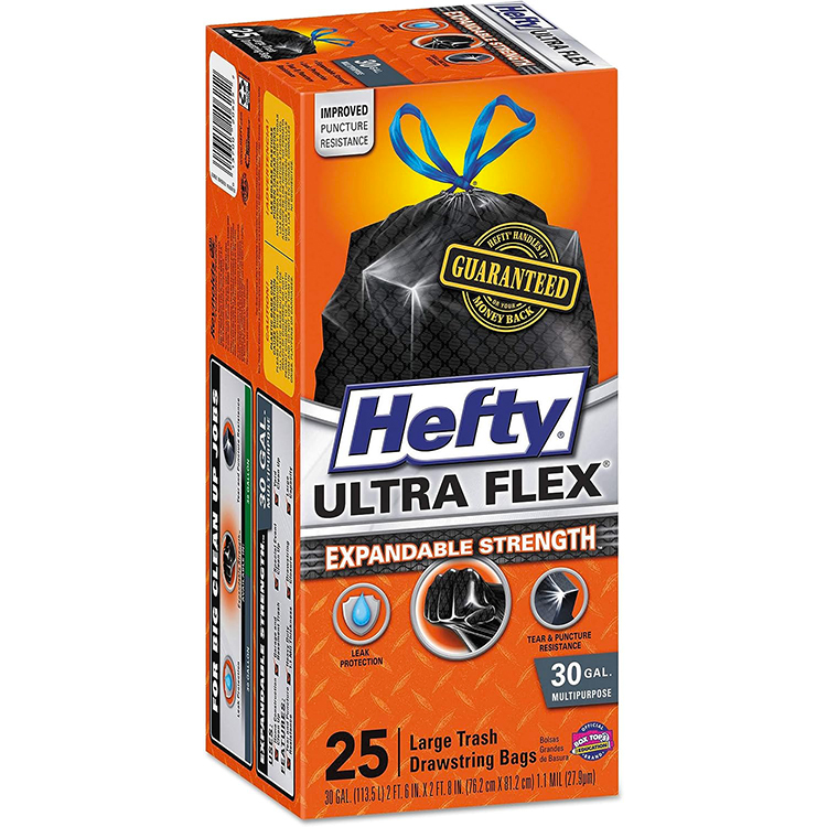 Trash Bag, Hefty, 30 gal Capacity, Plastic, Black 25 ct - 1
