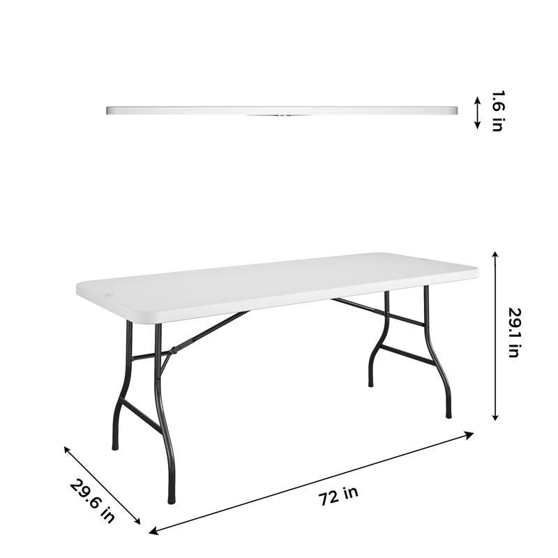 Folding Table, Cosco, 29.6 in OAW, 72 in OAD, 29.13 in OAH, 300 lb, Resin Surface, Steel Frame, White - 3