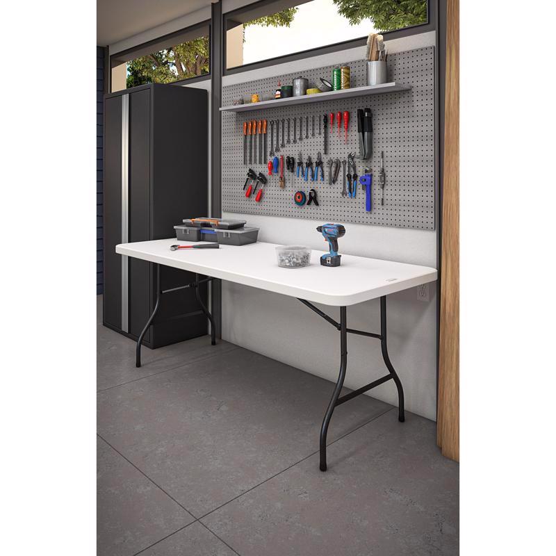 Folding Table, Cosco, 29.6 in OAW, 72 in OAD, 29.13 in OAH, 300 lb, Resin Surface, Steel Frame, White - 4