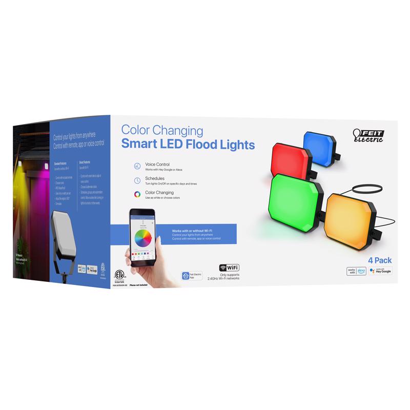 Outdoor Flood Lights, Feit Electric, Color Changing LED, Smart WiFi, Remote, 1700 Lumens, 24 W, 4 pk - 2