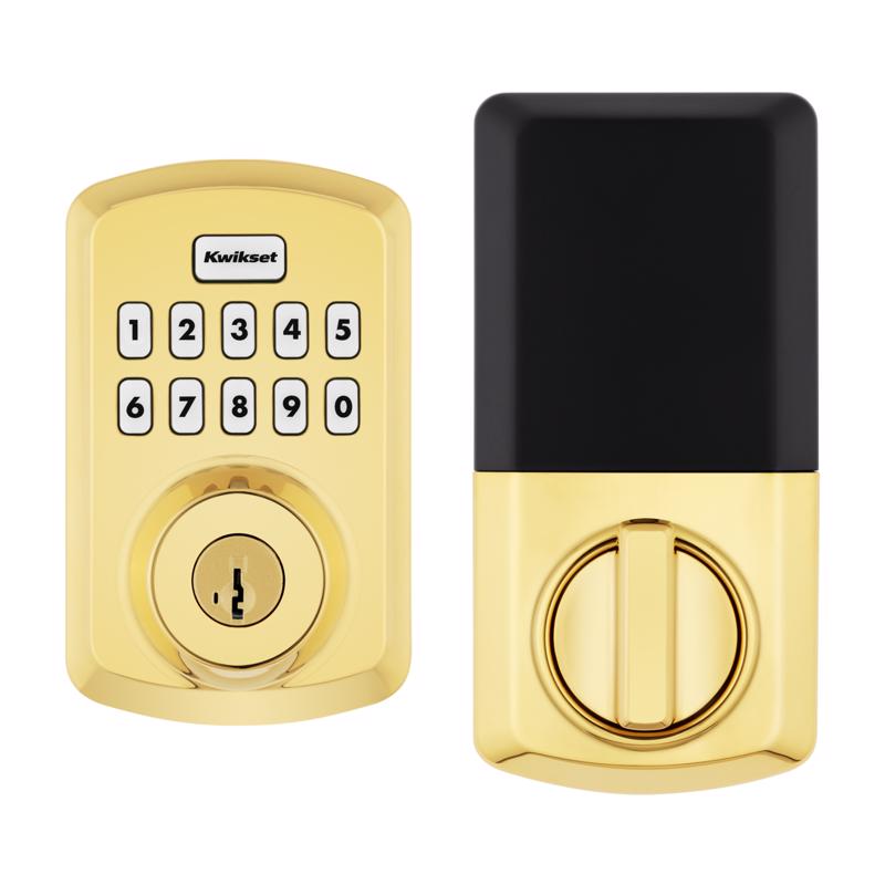 Electronic Deadbolt, Kwikset, Polished Brass, Zinc - 3