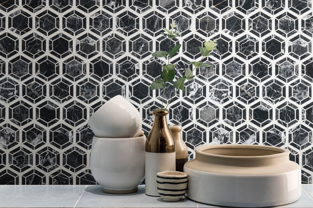 Nero Mosaic Tile, Msi, Stone, Hexagon, 12 in L, 12 in W - 3