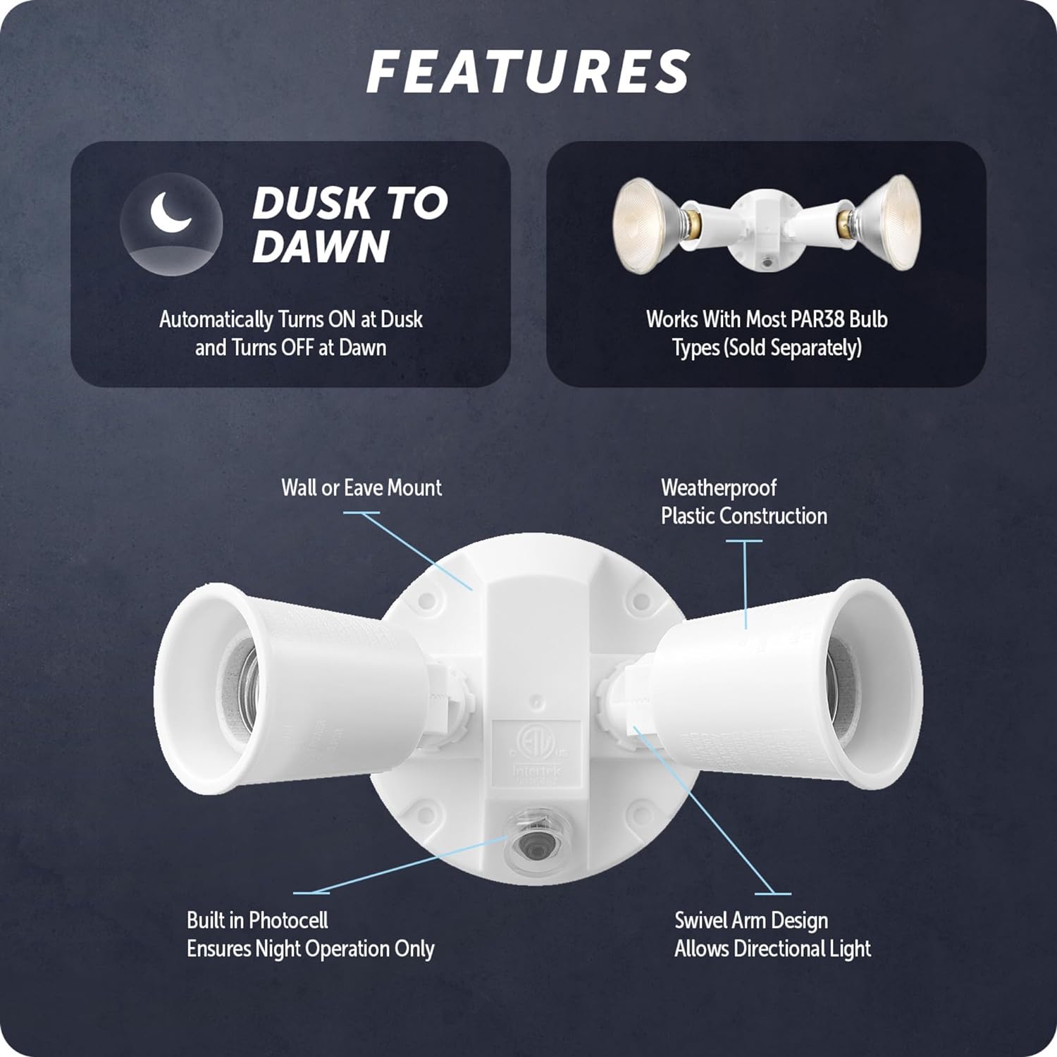 Security Light, Globe, Dusk-to-Dawn Activation, White - 3