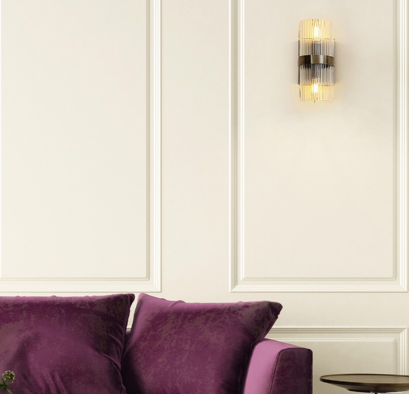 Halley Wall Sconce, Globe, 2-Light, 11 in H, Brass, Ribbed Glass - 3