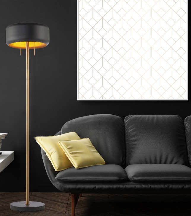 James Floor Lamp, Globe, 58 in H, 2-Light, Black/Gold - 3
