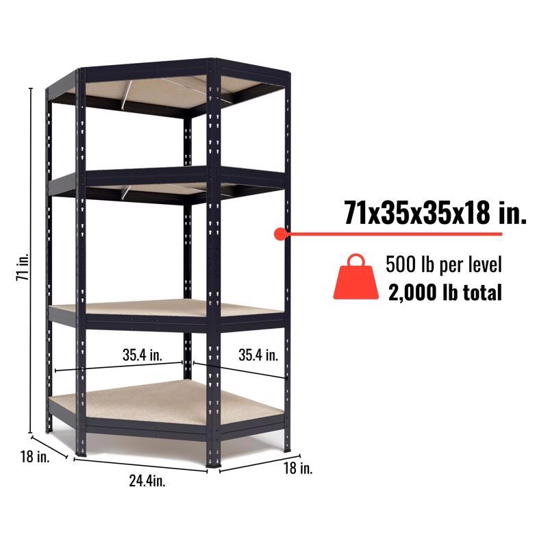 Garage 4-Tier Corner Storage Shelf, Ar Shelving, 2000 lb Capacity, 71 in H, 35 in L, 18 in W - 2