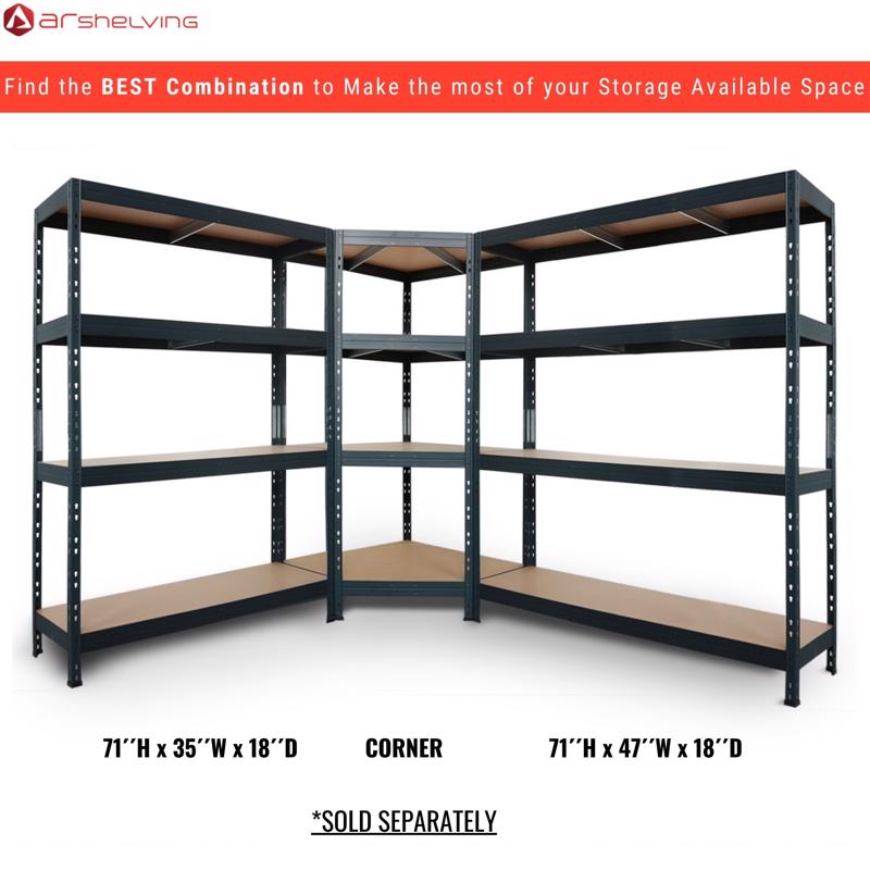 Garage 4-Tier Corner Storage Shelf, Ar Shelving, 2000 lb Capacity, 71 in H, 35 in L, 18 in W - 3