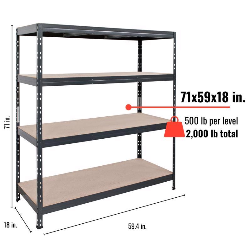 Garage 4-Tier Storage Shelf, Ar Shelving, 2000 lb Capacity, 71 in H, 59 in L,18 in W - 2