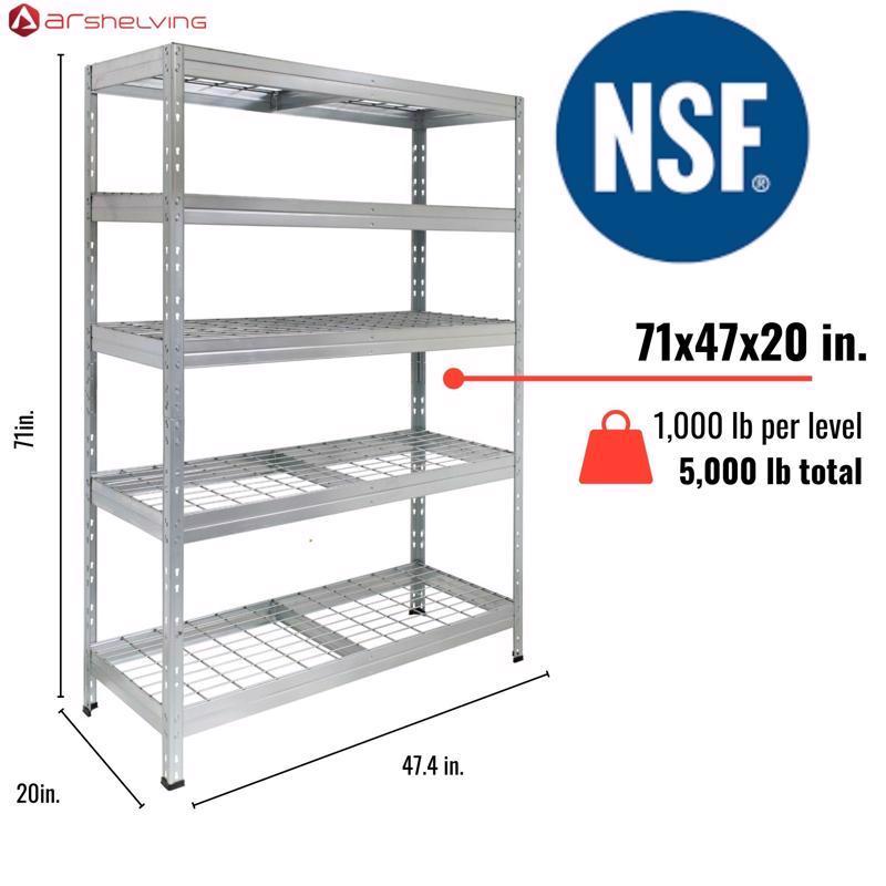 Garage Wire Rivet 5-Tier Storage Shelf, Ar Shelving, 5000 lb Capacity, 71 in H, 47 in L, 20 in D - 2