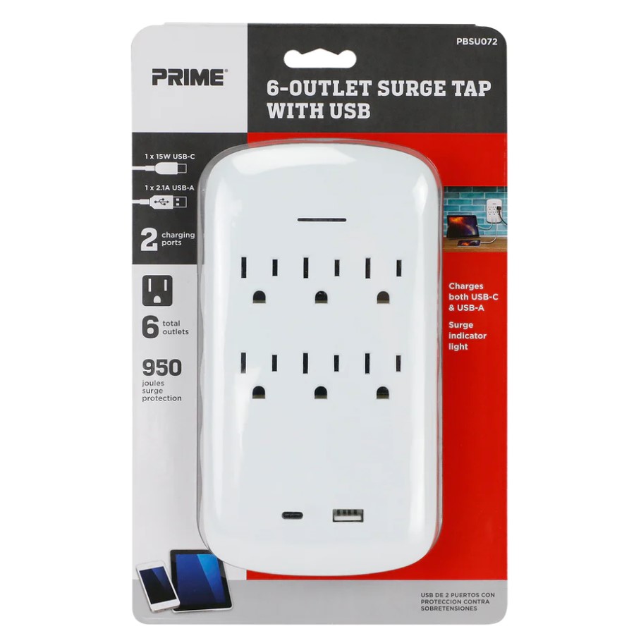 Surge Tap, Prime, 6-Outlet, USB-A & USB-C - 1