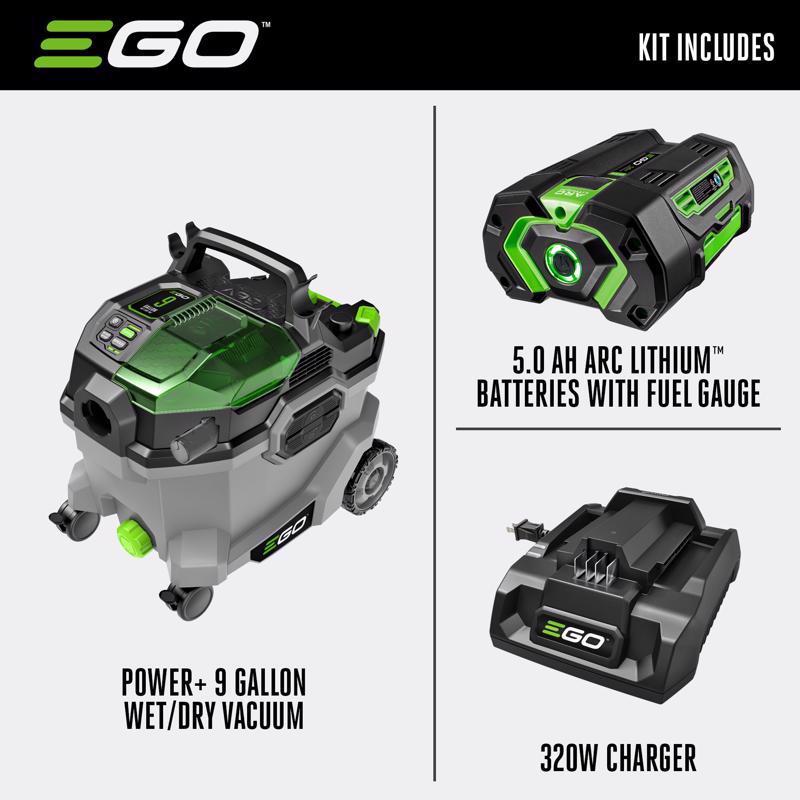 Wet/Dry Vac, Ego, Power+, 9 gal, Battery & Charger Included - 2