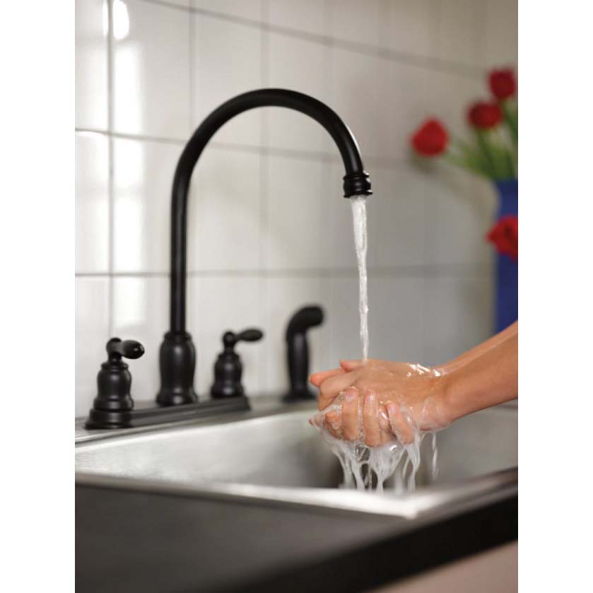 Caldwell Kitchen Faucet, Moen, 2-Handle, Matte Black, Includes Sprayer - 4