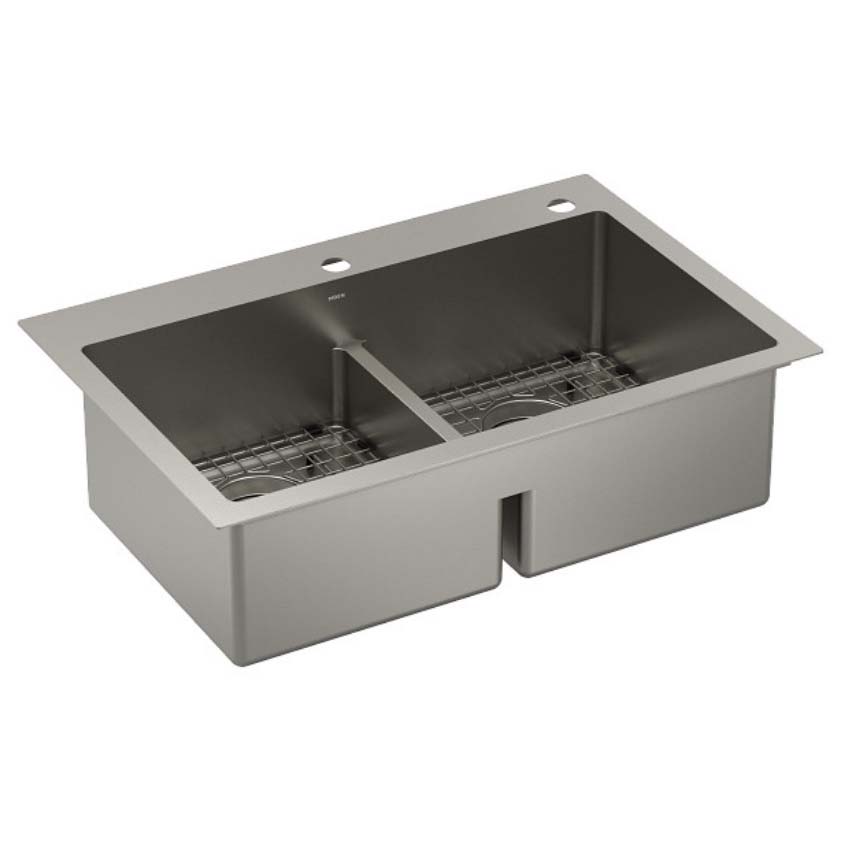 Kitchen Sink, Moen, Top/Undermount, 2-Bowl, 2-Hole, Stainless Steel - 2