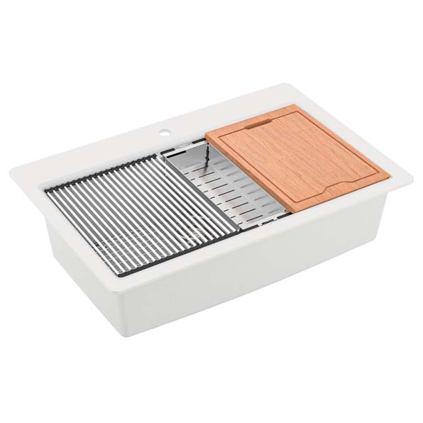 Workstation Kitchen Sink, Karran, Top-Mount, 1-Bowl, 1-Hole, White Quartz - 1