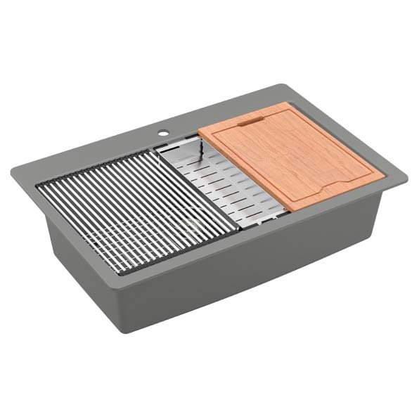 Workstation Kitchen Sink, Karran, Top-Mount, 1-Bowl, 1-Hole, Gray Quartz - 1