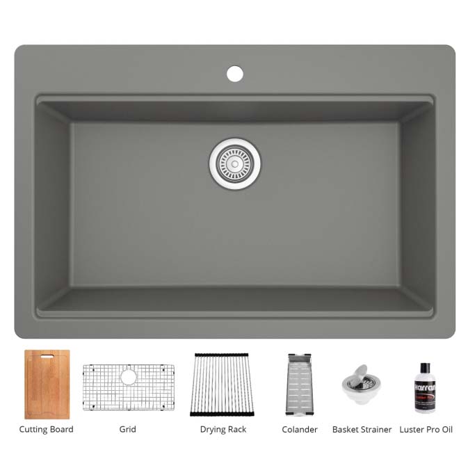 Workstation Kitchen Sink, Karran, Top-Mount, 1-Bowl, 1-Hole, Gray Quartz - 2