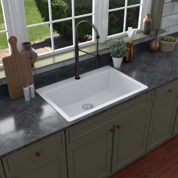 Kitchen Sink, Karran, Top-Mount, 1-Bowl, 1-Hole, White Quartz - 3