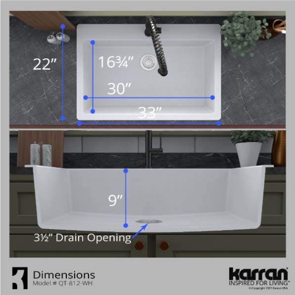 Kitchen Sink, Karran, Top-Mount, 1-Bowl, 1-Hole, White Quartz - 5