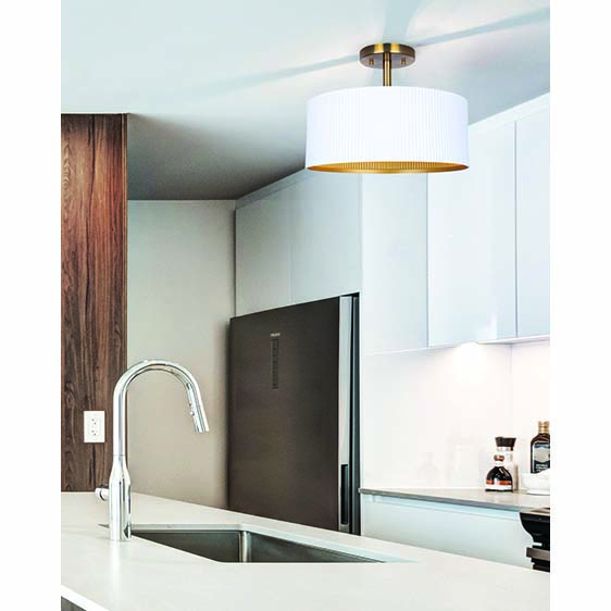 Semi-Flush Ceiling Light, Canarm, Rexton, 2-Light, White / Gold, 13 in W - 2