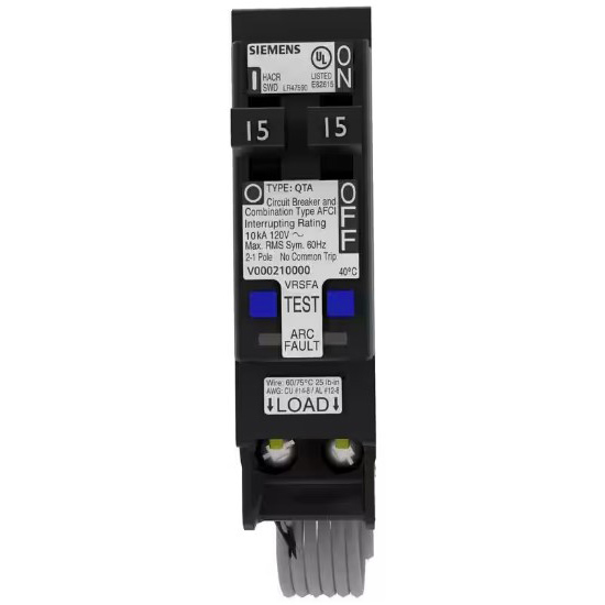 Circuit Breaker, Siemens, 15 Amp, 120V, 1-Pole Tandem CAFCI - 2