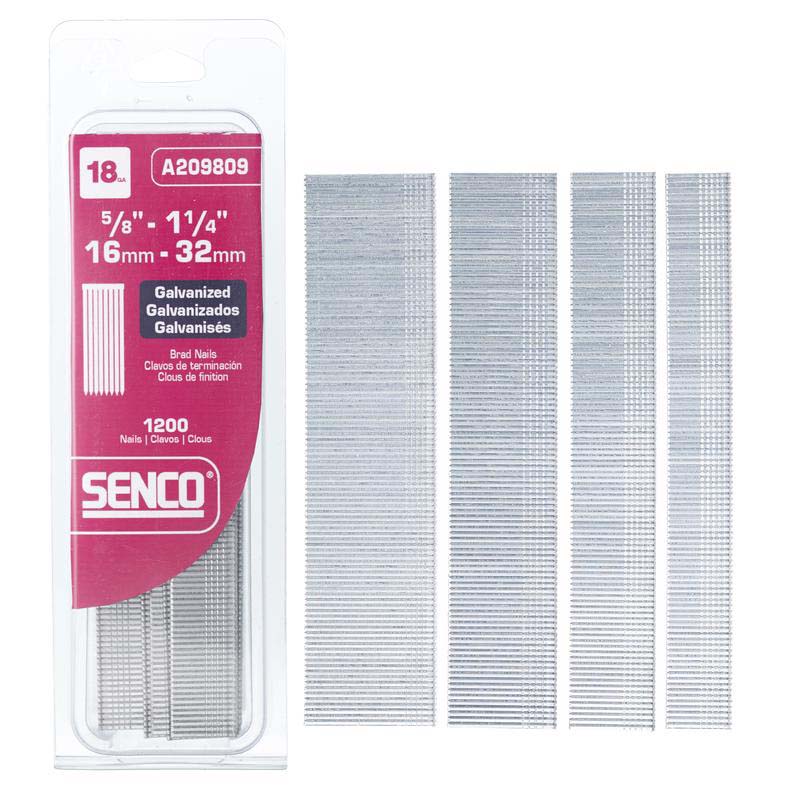 Brad Nails, Senco, 1-1/4 in, 18 ga, Galvanized, 1200 pk - 2