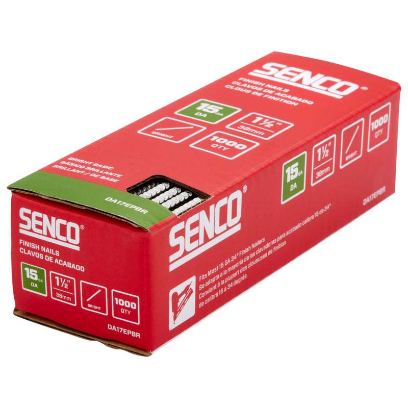 1-1/2 in L 15-Gauge, Finish Nail, Senco, Collated, Angled, Bright Basic, 1000PK - 3