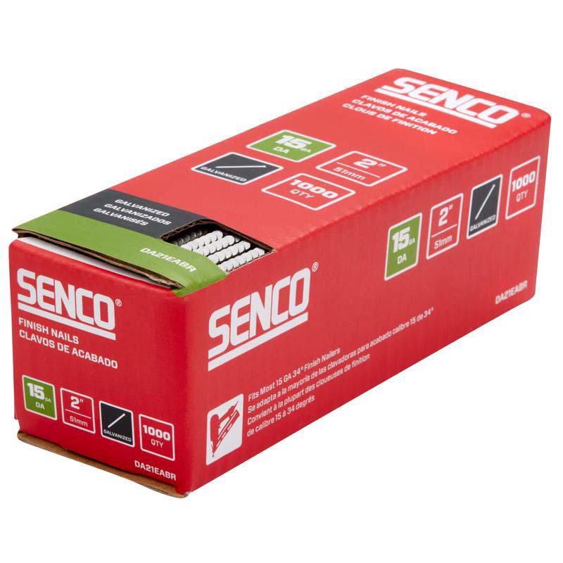 2 in L, Senco, 15-Gauge Finish Nail, Electro Galvanized, 1000PK - 3