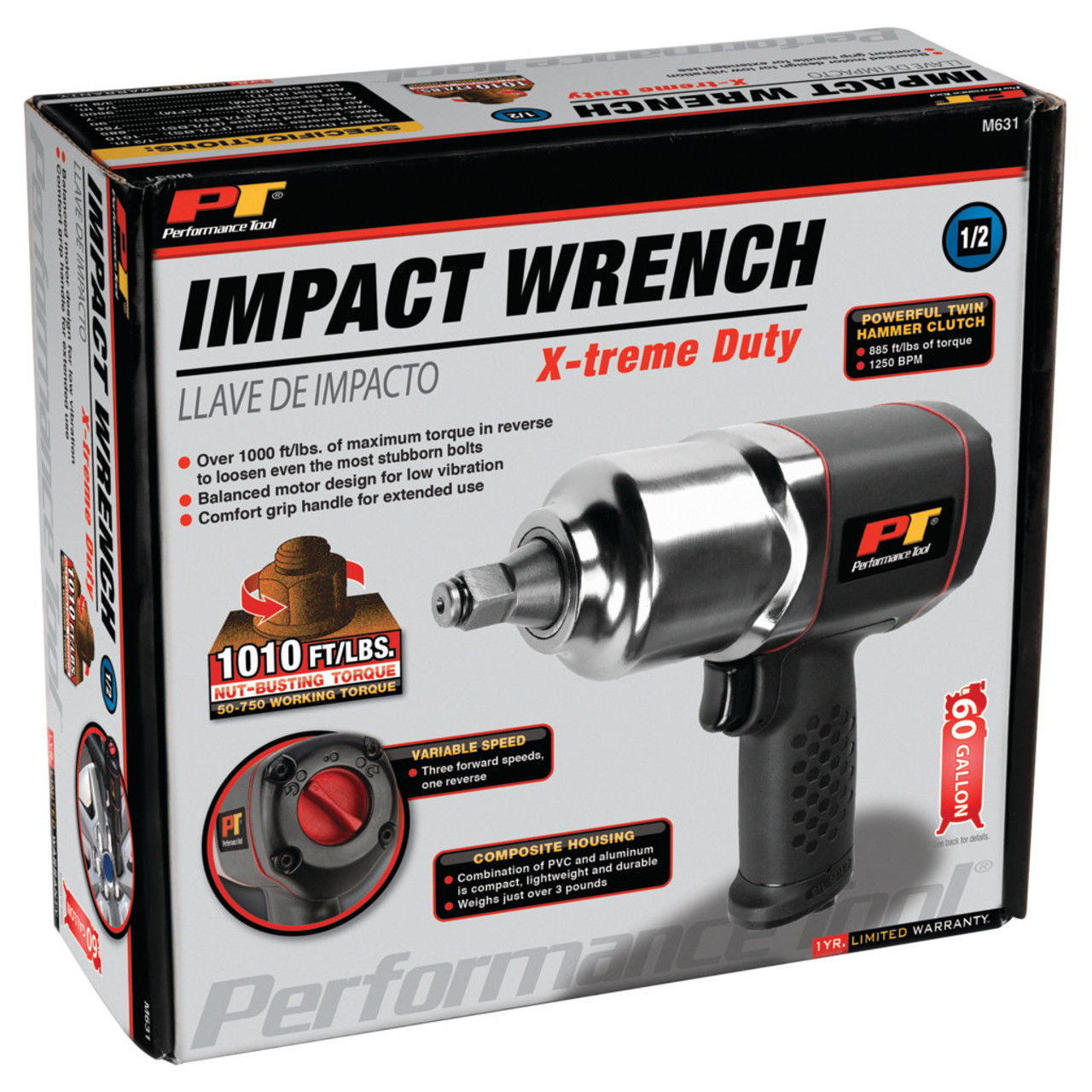 Impact Wrench, Performance Tool, X-Treme Duty, 1/2 in - 5
