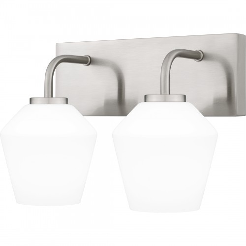 Nielson Vanity Light, Quoizel, 2-Light, 13-1/2 in W, Brushed Nickel, Frosted Glass - 2