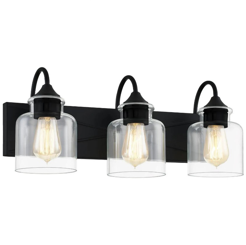 Barrow Vanity Light, Quoizel, 3-Light, 21 in W, Matte Black - 2