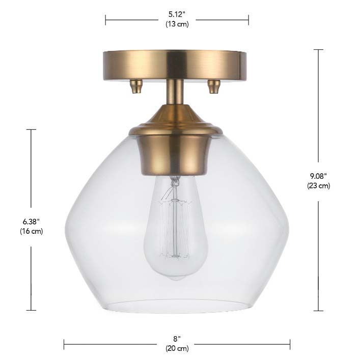 Semi-Flush Ceiling Light, Globe, 1-Light, Gold, 8 in W - 2
