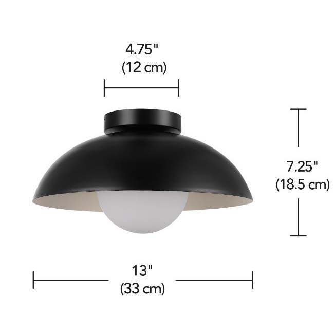 Semi-Flush Ceiling Light, Globe, Selma, 1-Light, Black, 13 in W - 2