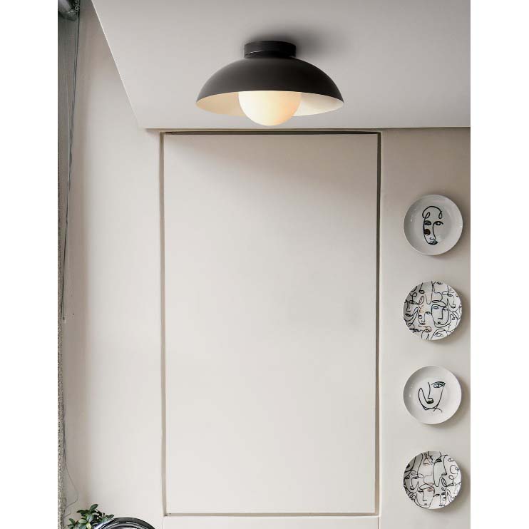 Semi-Flush Ceiling Light, Globe, Selma, 1-Light, Black, 13 in W - 3