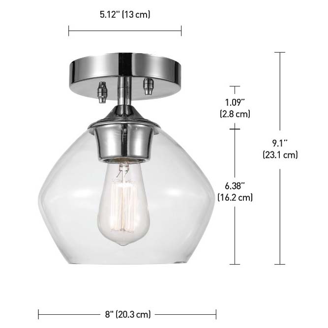 Semi-Flush Ceiling Light, Globe, Harrow, 1-Light, Chrome, 8 in W - 2