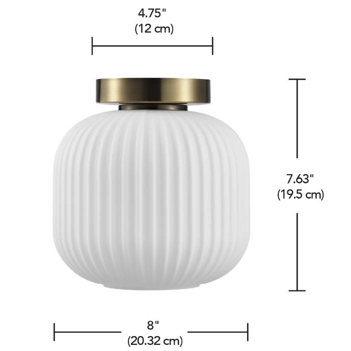 Semi-Flush Ceiling Light, Globe, Lily, 1-Light, White/Gold, 8 in W - 2