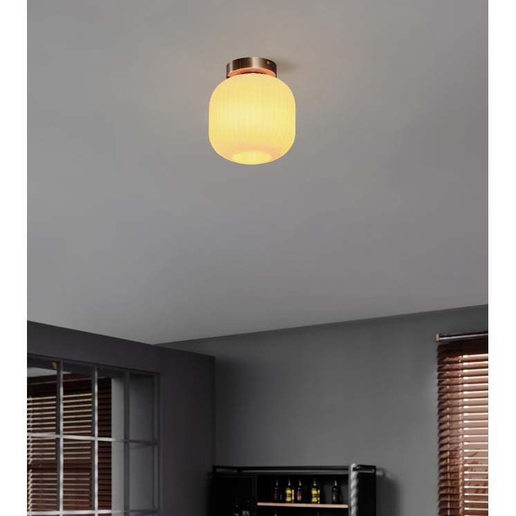Semi-Flush Ceiling Light, Globe, Lily, 1-Light, White/Gold, 8 in W - 3