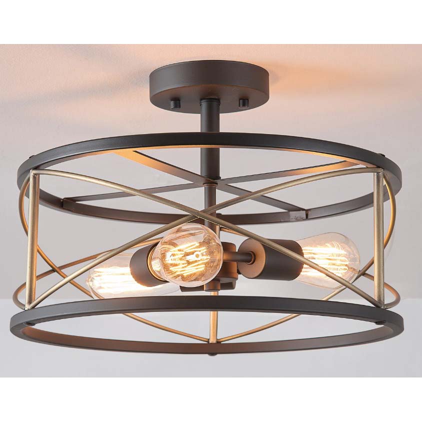 Semi-Flush Ceiling Light, Globe, 3-Light, Black, 15 in W - 2
