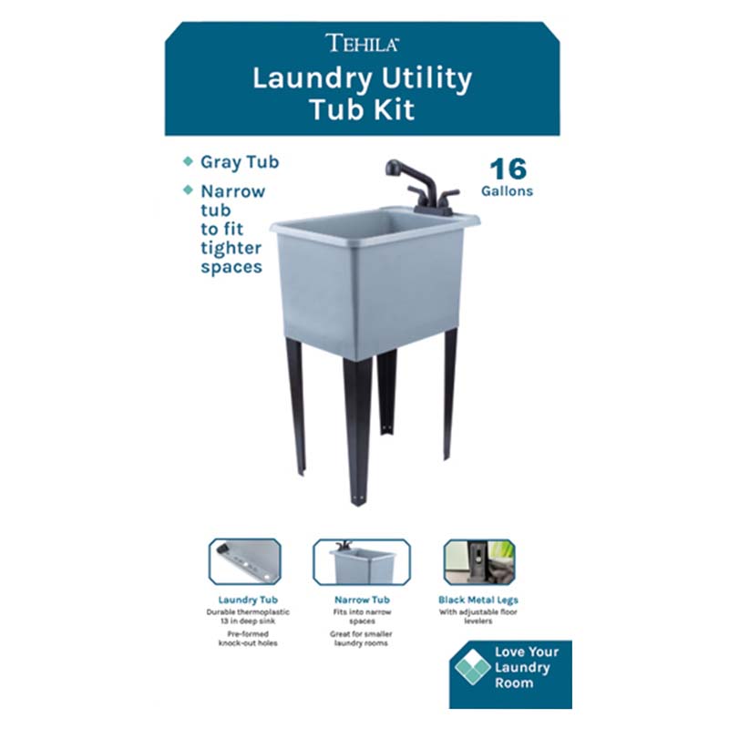 Utilty Sink & Faucet, Tehila, 17 in W, 23 in L, Gray - 2