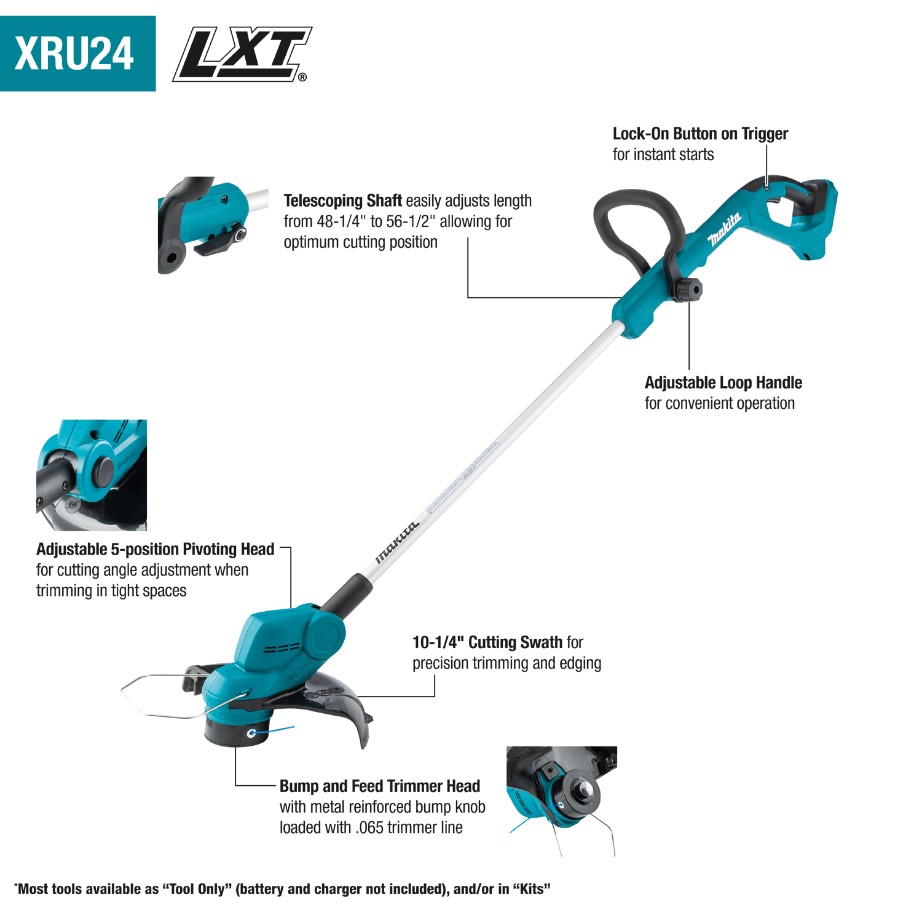 18V LXT Lithium‑ion Cordless String Trimmer, Makita, Bare Tool - 2