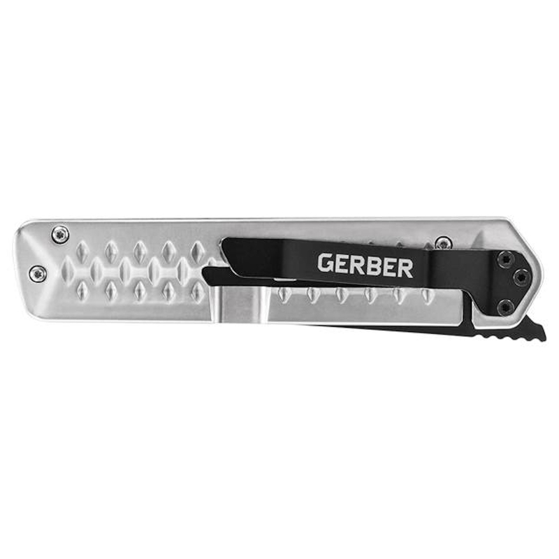 Folding Knife, Gerber, 3-1/2 in L Blade, Stainless Steel Blade, 1-Blade, Textured Handle, Silver Handle - 2