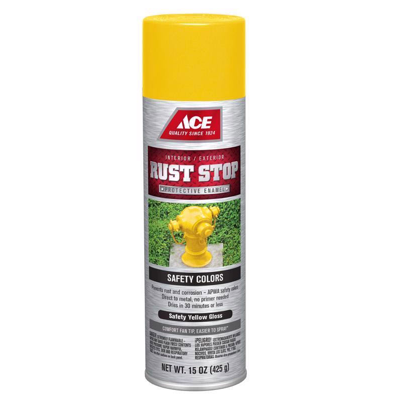 Enamel Spray Paint, Rust Stop, Gloss, Safety Yellow, 15 oz - 1