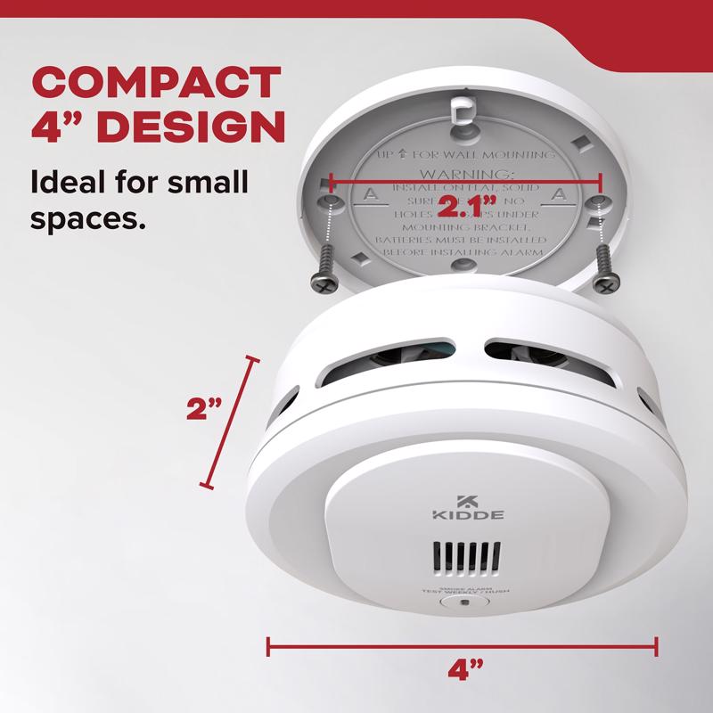 Smoke Alarm, Kidde, Compact 4 in Diameter, AA Battery Powered, LED Warning Light - 2