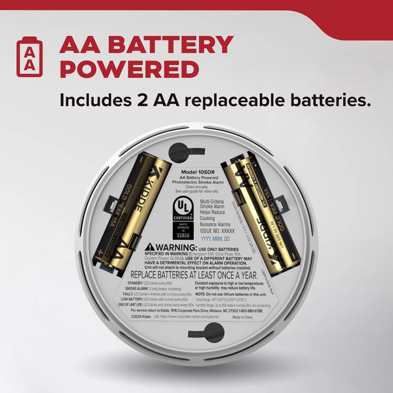Smoke Alarm, Kidde, Compact 4 in Diameter, AA Battery Powered, LED Warning Light - 3