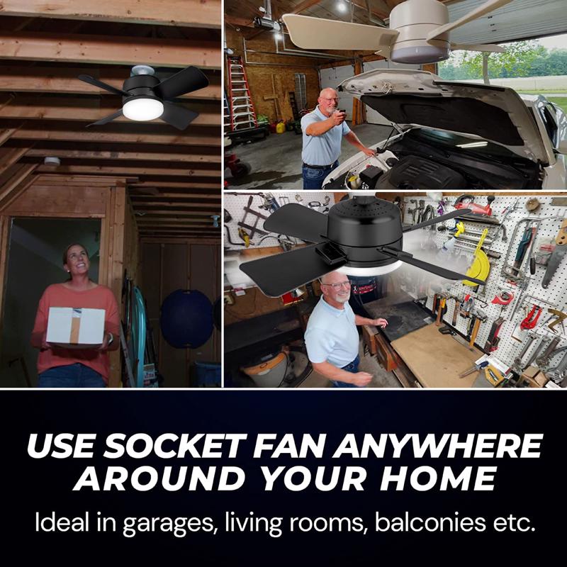 Socket Ceiling Fan, Bell+Howell, with LED, Black - 3