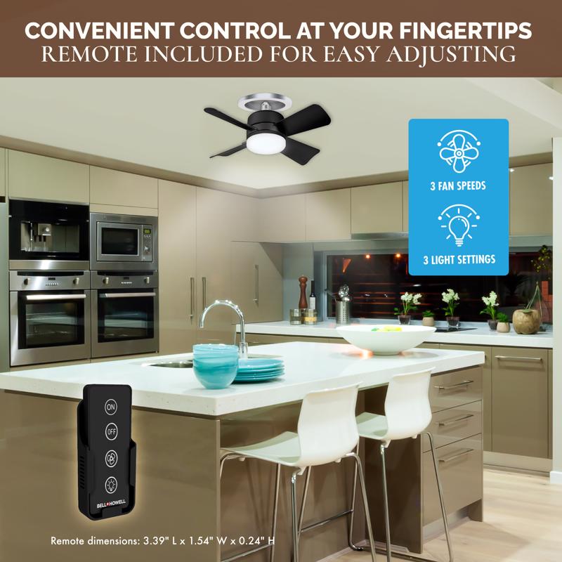 Socket Ceiling Fan, Bell+Howell, with LED, Black - 4